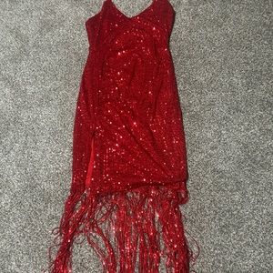 Red Sequin w/ Fringe Mini Dress.